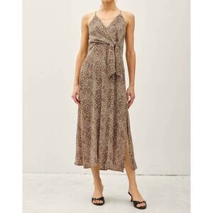 NEW BE COOL print midi mock-wrap dress in brown leopard